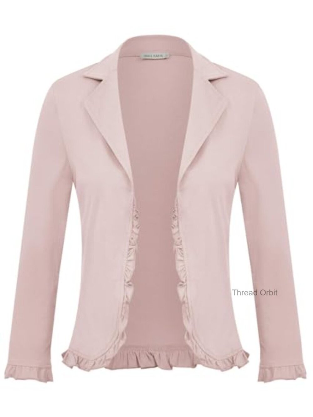 Women's 3/4 Sleeve Cropped Blazer Jacket Stretch Cotton Ruffle Open Front